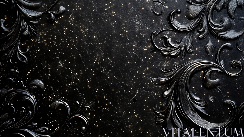 Black baroque flourishes swirl across a star-flecked void