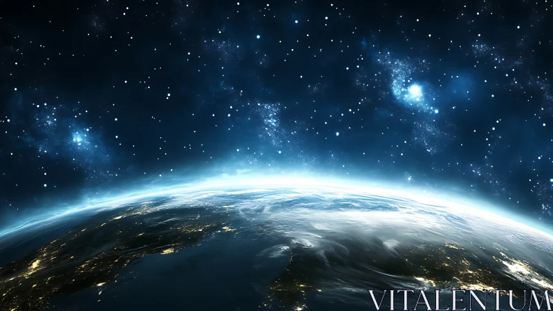 Curved Earth horizon under star-dense galactic night sky