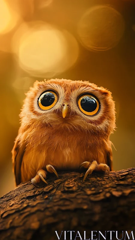 Macro portrait of stylized tawny owl with exaggerated ocular anatomy.