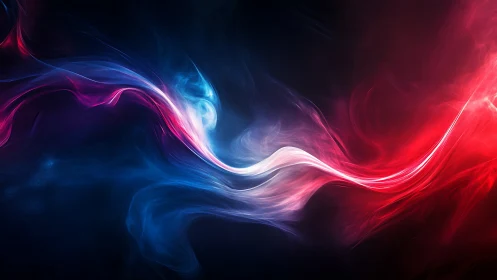 Abstract luminous energy ribbons merge across dark gradient