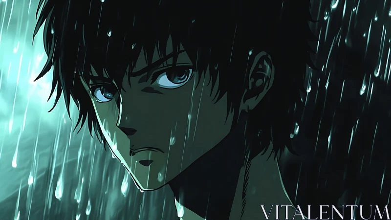 Rain-carved resolve sharpens in a storm of teal shadows