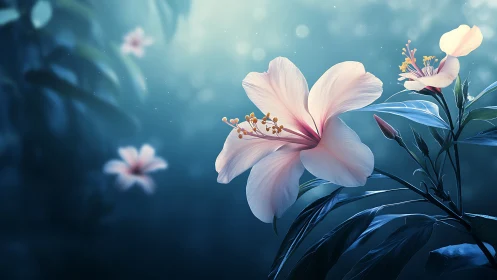 Large-petal hibiscus bloom exhibits luminous translucency with gradient color modulation