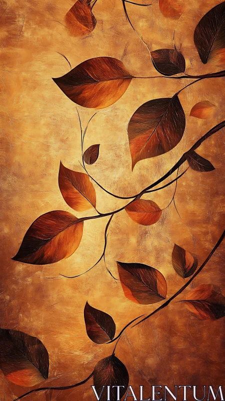 Abstract autumn leaves on textured golden background.