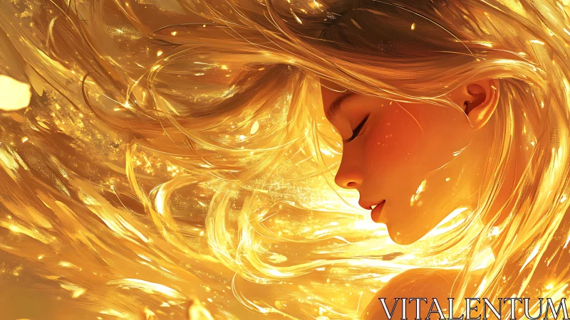 Golden-haired dreamer glows in a radiant, sunlit aura.