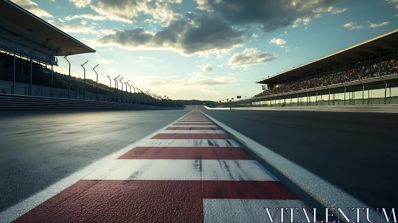 Sunlit raceway horizon poised for thunderous speedstorms.