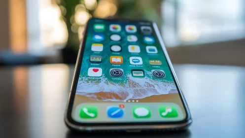Modern smartphone displaying iOS home screen with app icons and wallpaper