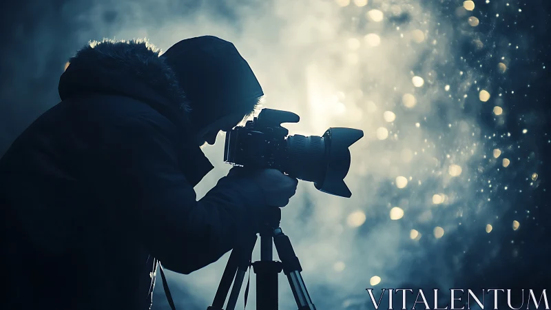 Night photographer captures glowing winter bokeh storm.