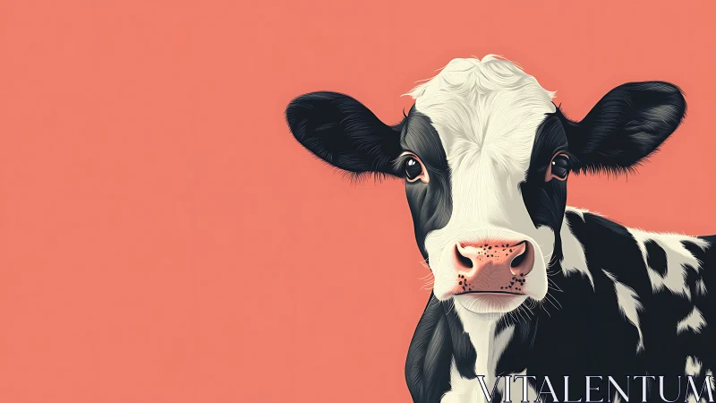 Curious cow leans into view across a peach-colored silence