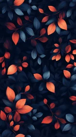 Midnight botanical leaves with vivid coral highlights.