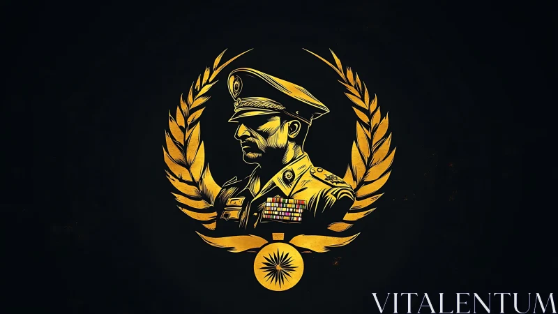 Gold military officer emblem with laurel wreath on black.