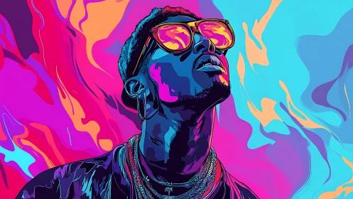 Neon-lit portrait of a confident man immersed in vibrant color