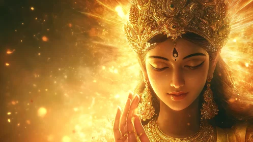 Golden divine female figure in radiant spiritual light.