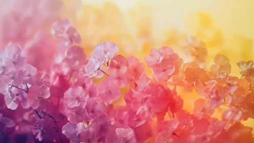 Soft-focus geranium bloom gradient cascades through pink-orange-yellow spectrum.