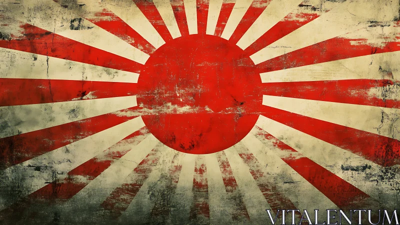 Rising sun war flag with distressed grunge texture effect.