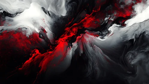 Crimson and monochrome storm in fluid abstract motion.