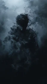 Silhouetted human form dissolving in dark atmospheric smoke.