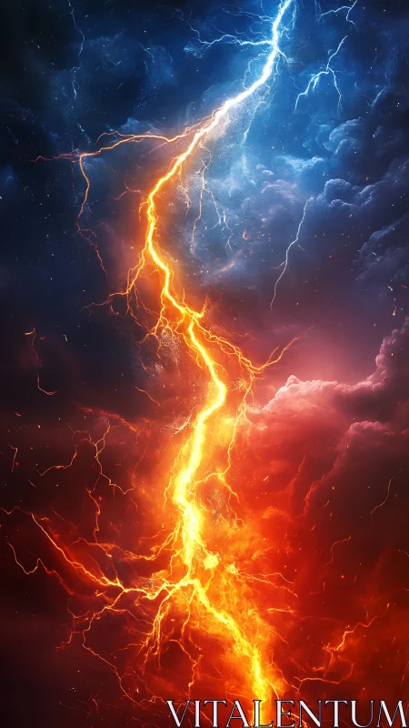 Massive Lightning Strike Splitting Sky Between Fire and Ice.