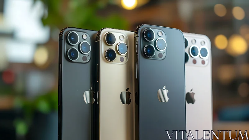 iPhone 14 Pro lineup with triple camera systems in four color variants.