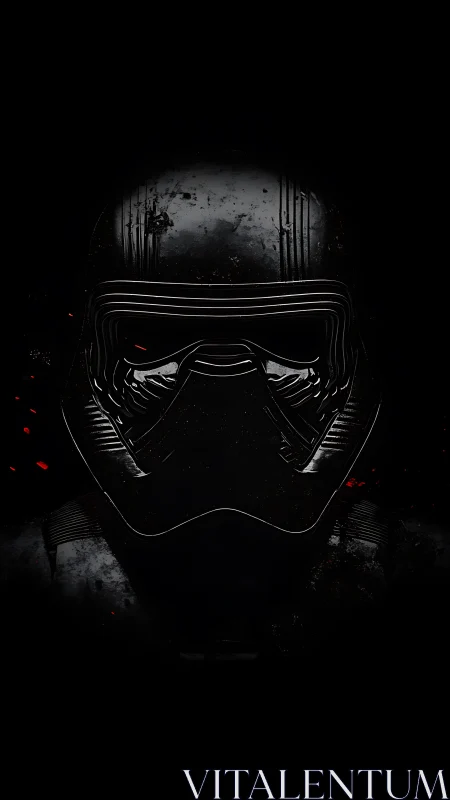 Gleaming sci fi helmet emerges from deep cinematic shadows