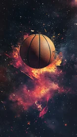 Cosmic courtside: basketball comet blazing through stardust.