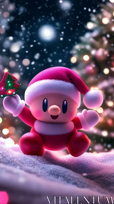 Snow-kissed Santa puff revels in twinkling holiday starlight.