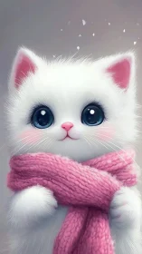 Whimsical Snow Kitten Wrapped in Cozy Bliss.