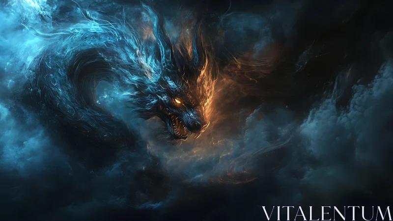 Bifurcated plasma storm dragon within volumetric nebula field.