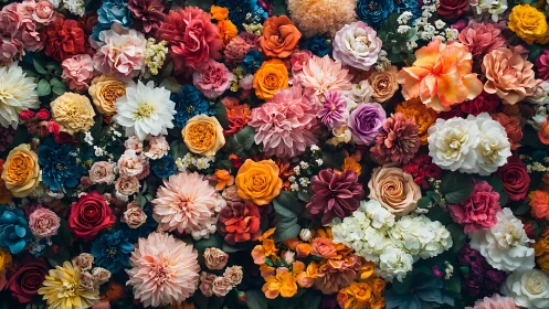 Vibrant Floral Tapestry with Roses, Dahlias, and Mixed Blooms