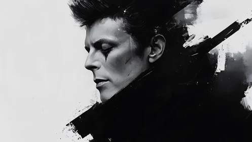 Monochrome side-profile portrait with abstract paint strokes