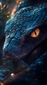 Iridescent serpent portrait under cinematic rim lighting.