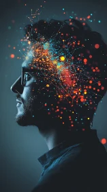 Neural network visualized across human profile with data nodes.