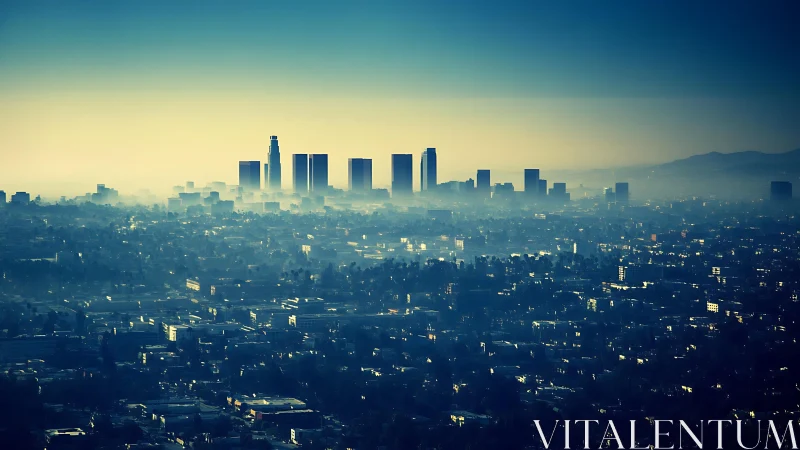 Distant high-rise skyline emerging through layered urban haze