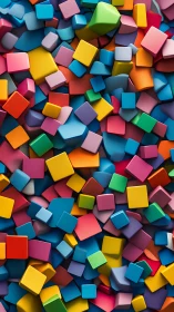 Multicolored 3D cubes densely cover the entire vertical frame