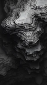 Monochrome layered contour forms in abstract topography.