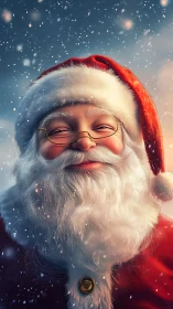 Snow-dusted Santa smiles under glowing winter starlight.