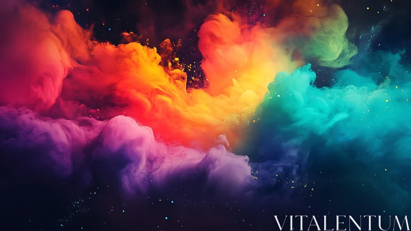 Multicolored nebula-like digital cloud formation in space.