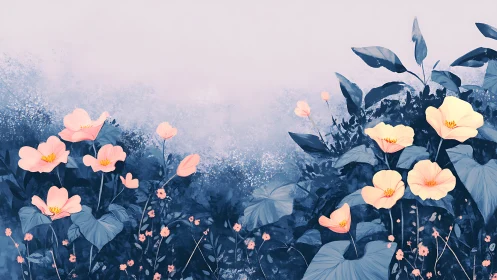 Digital illustration depicts flowering plants against atmospheric background.