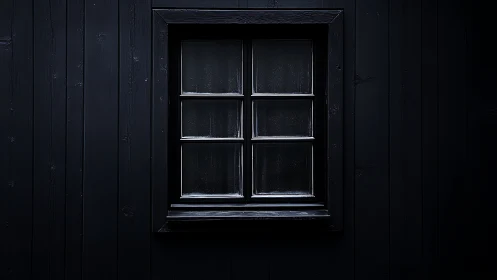 Dark matte timber wall with centered six-pane window in low key