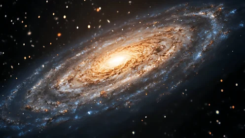 Edge-on barred spiral galaxy with luminous dust lanes resolved.