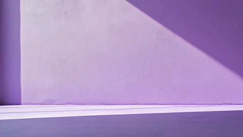 Lilac wall geometry with sharp diagonal sunlight contrast.