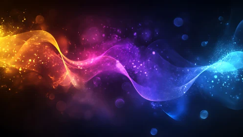 Glowing rainbow waves drifting softly through cosmic dusk.