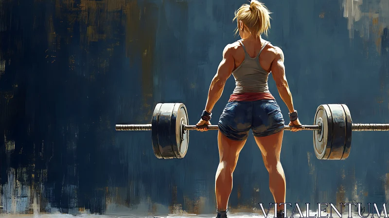 Female Weightlifter Preparing to Deadlift, Digital Art Style.