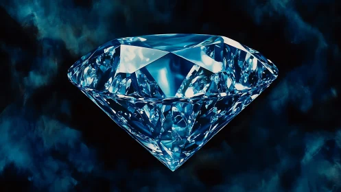 Spectral refraction study of faceted blue diamond in void.