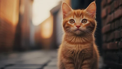 Orange Tabby Portrait in Urban Alley: Photorealistic Rendering.