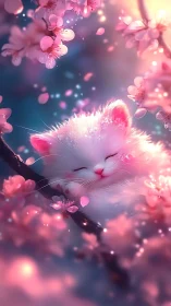Luminescent Kitten Dreams Among Cherry Blossom Reverie
