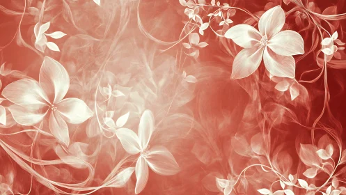 Ethereal White Flowers on Deep Red Gradient Background.