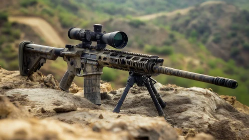 Precision Rifle Platform Mounted on Rocky Outcropping.