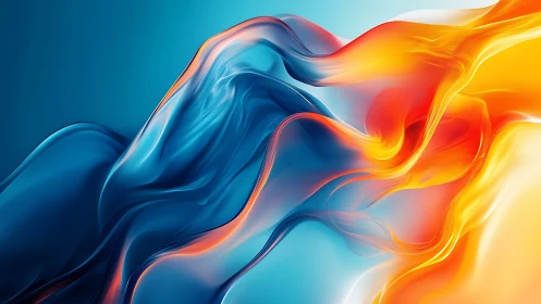 Vibrant blue and orange fluid waves in digital motion.
