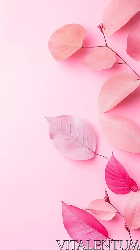 Soft pink leaves drift gently across a pastel background