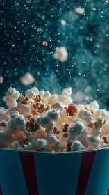 High-contrast cinematic close-up of popcorn in motion